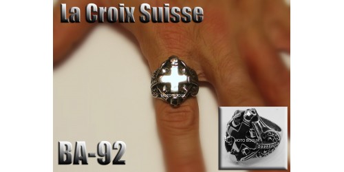 Ba-092, Bague tête de mort La Croix Suisse acier inoxidable